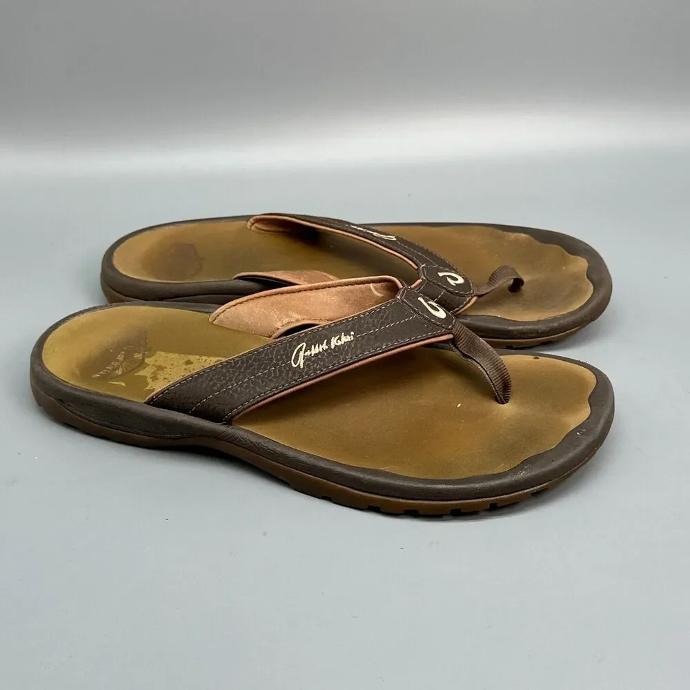 Olukai Ohana Womens 8 Brown Flip-Flop Sandals Slip-On Thong Lightweight Casual